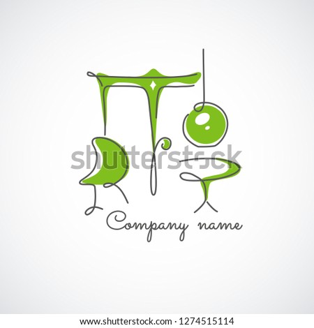 Home furniture logo. Wardrobe, chair, coffee table and lamp icons set. Editable stroke. Vector