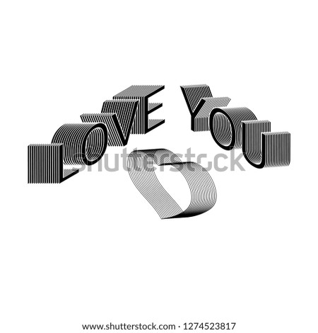 love you - text.  3d isometric silhouette heart 