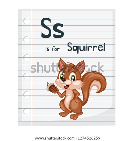 Illustrated Vocabulary Card with Letter - and -. Cartoon Paper Page. Ready for Print Paper. Vector Animal Alphabet