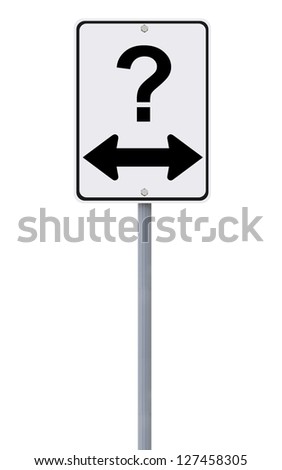 Modified one way sign on decision making or uncertainty (on white)