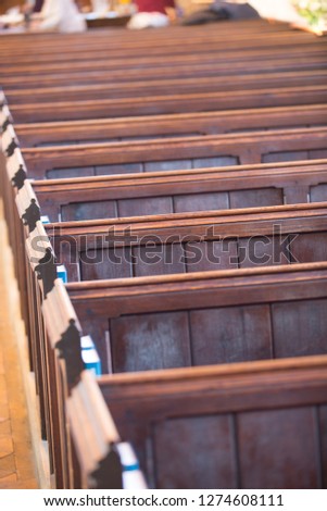 A row of old church pews UK England, religion
