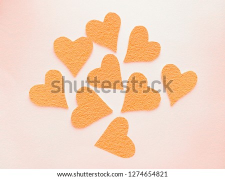 Decorative background of hearts. Design elements for Valentine's Day. Flat lay, top view