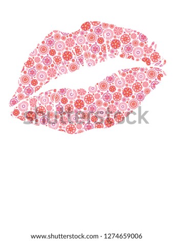 Card Design with Lips Shaped Floral Pattern for Valentine Day, Wedding, and Romantic Event. Love and Spring Symbol Shape Isolated on White Background.
