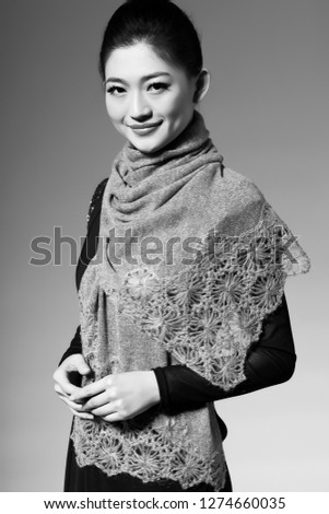 Asian lady black and white photo