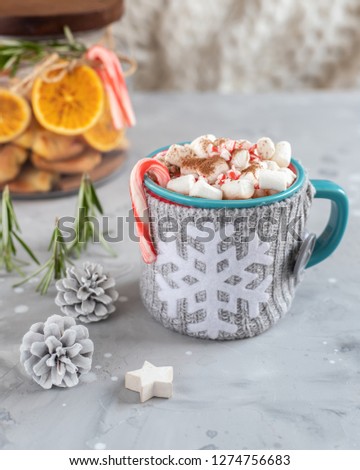 Seasonal hot cocoa with marshmallow and cinnabon
