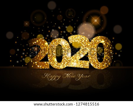 Gold 2020 happy new year on the background Royalty-Free Stock Photo #1274815516