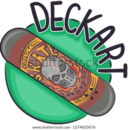 Illustration of a Deck Art on Skateboard Deck Featuring a Fiery Skull Icon