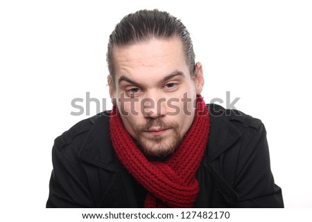 Caucasian man with a red scarf