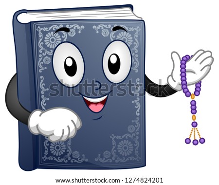 Illustration of a Quran Book Mascot Holding Prayer Beads