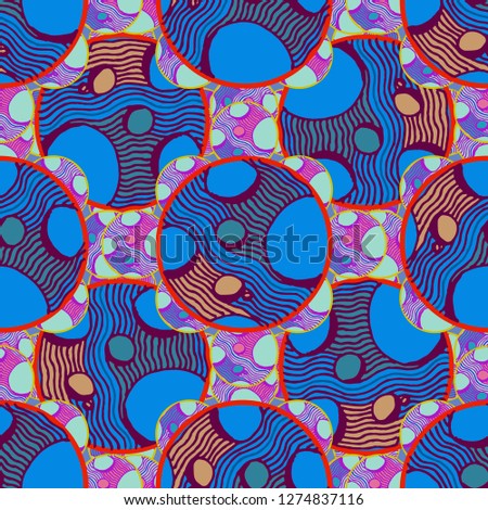 Abstract background multicolored circle striped weave seamless pattern.