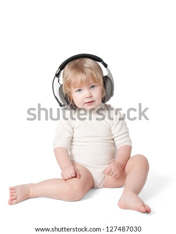 Girl in headphones on a white background. Clipping Path.