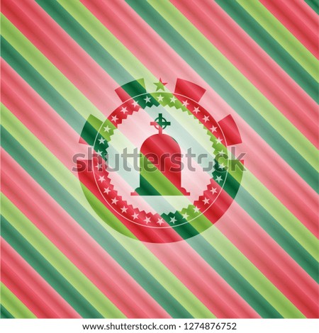 tombstone icon inside christmas colors style badge.