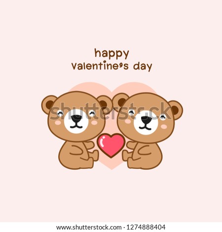 Happy valentines day couple love bear cartoon.