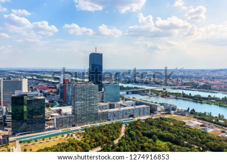 Donau City in Vienna, beautiful aerial view