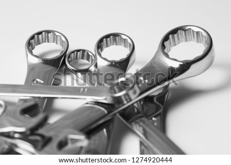 Set of wrench tool isolated on white background. Industrial background.