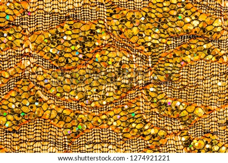 Abstract background of netting with gold sequins