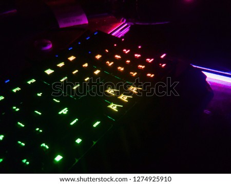 Close up of Numpad of RGB Gaming Keyboard in Dark Room