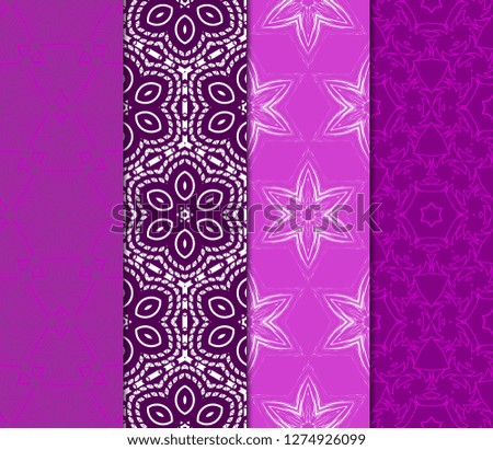 Set of Beautiful Seamless Flower Ornament Vector Illustration. Abstract. Paper For Scrapbook. Purple color.