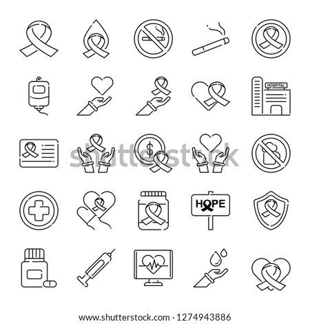 Cancer care icons pack. Isolated cancer care symbols collection. Graphic icons element