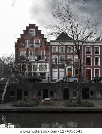 Old architectural buildings in Utrecht city, the Netherlands