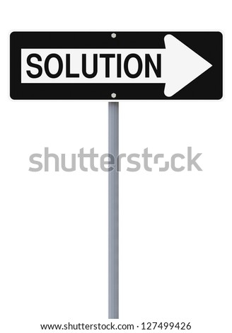 Modified one way sign indicating solution (on white)