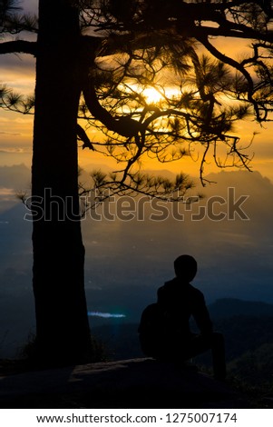 silhouette sunset on the mountain