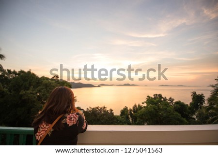 Moments after sunset She stood over the lake. View from Koh Tong