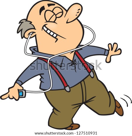 A vector illustration of elderly cartoon man listening to music
