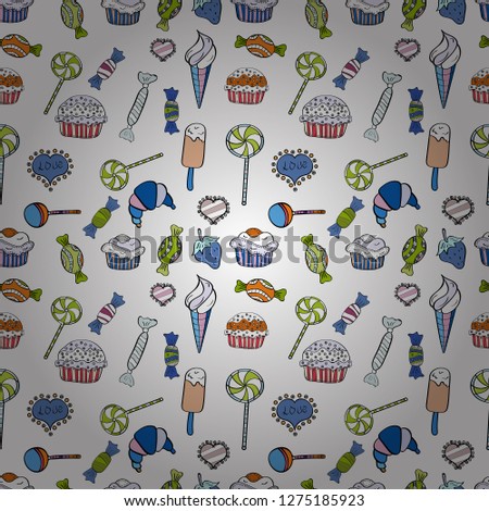 Vector illustration. Isolated. Cute and colorful candy sweet seamless pattern on black, blue and white background. Black, blue and white version.