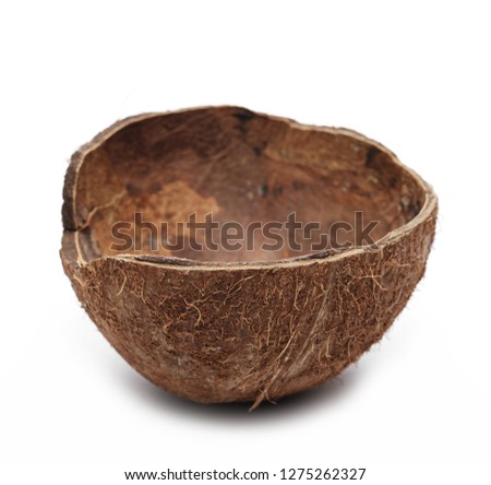 coconut fruit shell cut in half isolated on white background, design element 