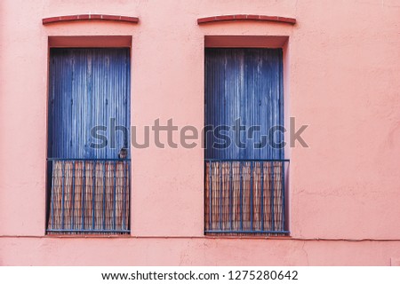 Windows with blue shutters