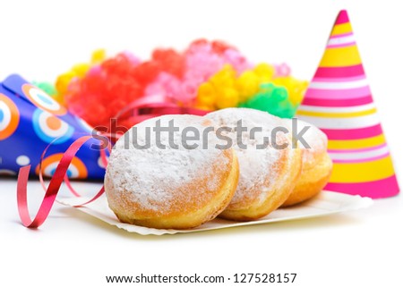 Berliner or donuts with carnival decoration