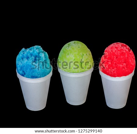 Hawaiian Shaved ice, shave ice, snow cone or snow ball close up photograph.