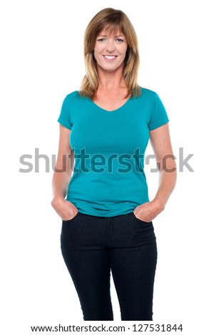 Attractive lady in trendy wear isolated over white background.