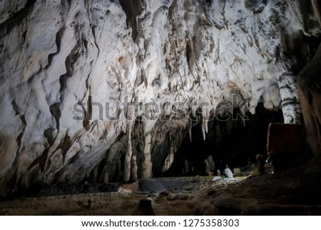 Stalactites and stalagmites in Postojna cave, Slovenia.