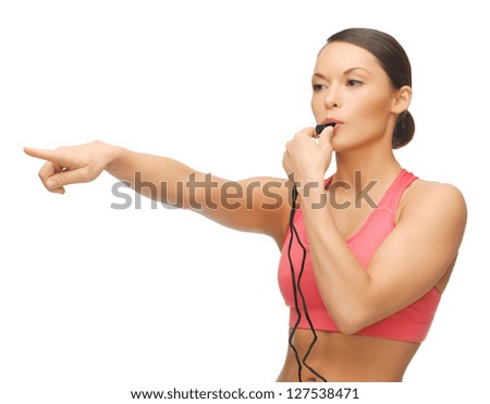 picture of beautiful sporty woman with whistle