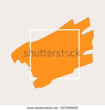 Art abstract orange brush paint texture design acrylic stroke over white square frame vector illustration. Logo brush painted watercolor background. Perfect For Logo, Sale banner, icon headline.