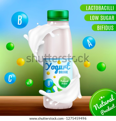 Yogurt.Plastic bottle.Banner.Realistic.Vector illustration