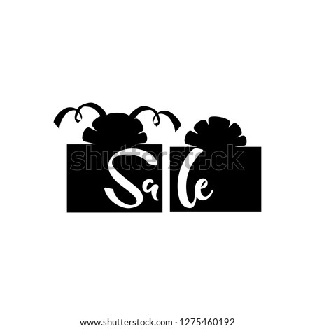 Vector illustration, sale hand drawn lettering and black gift silhouettes. Applicable for promotion banners, flyers, broshures, signboards.