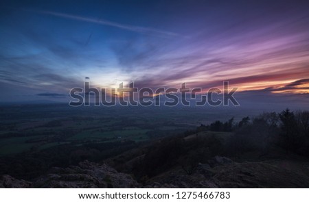 Britih countryside seeing from the top of the Wrekin Hill at autumnal twilight, Telford, UK