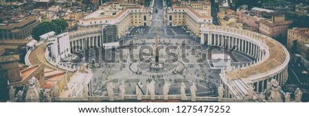 Vatican city aerial view from above panorama of old cityscape St Peters Square, Rome, Italy. Europe famous summer travel destination banner.