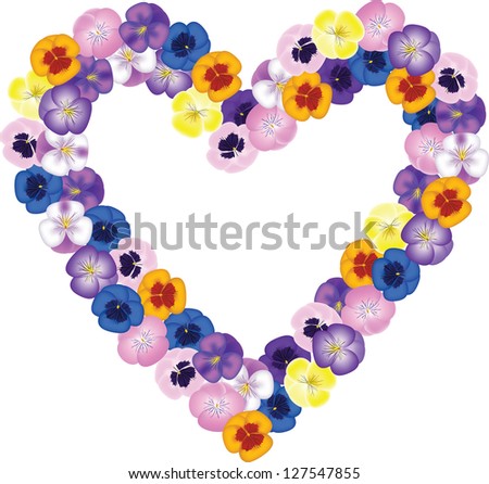 Pansies flower bouquet shaped heart