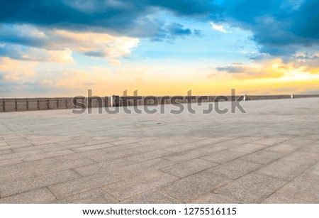 Empty Plaza Bricks and Sky Cloud Landscape

