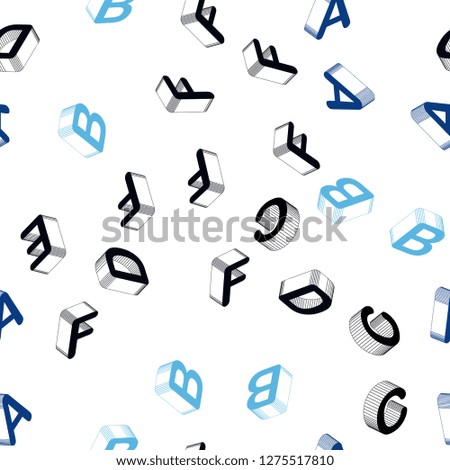 Light BLUE vector seamless template with 3D isolated letters. Shining colorful 3D illustration with isolated letters. Pattern for design of fabric, wallpapers.