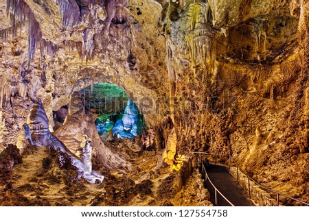 Walkway through the Big Room, Carlsbad Caverns National Park, New Mexico Royalty-Free Stock Photo #127554758