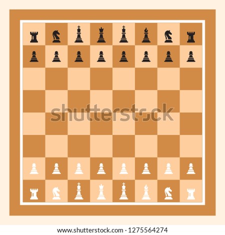 Brown Chessboard With Chess Figurine. Chess Game Vector illustration. Chess Figures King, Queen, Bishop, Knight, Rook, Pawn. Chess Board Illustration.