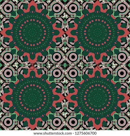 Ornament bandana in black, green and pink colors for print, silk neck scarf or kerchief square design style for print on fabric. Seamless pattern luxury ornament.