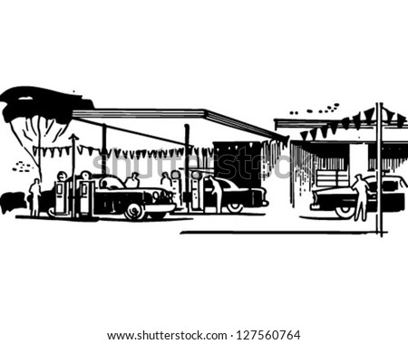 Gas Station - Retro Clipart Illustration
