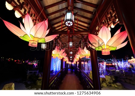 Lotus-shaped lanterns in Chinese ancient architecture