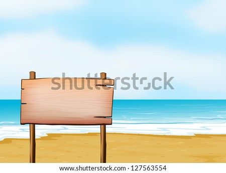 Illustration of a blank signpost on a beach.
